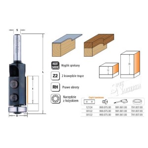 CMT FREZ PROSTY NA PŁYTKI WYMIENNE Z DOLNYM ŁOŻYSKIEM HM D19 I30 L74 S8 657.191.11