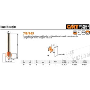 CMT FREZ DEKORUJĄCY HM D10 d1,3 R5 I10 L50 S8 965.402.11