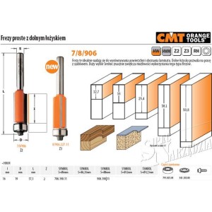 CMT FREZ PROSTY Z DOLNYM ŁOŻYSKIEM HM D19 I16 L57,1 S8 906.190.11