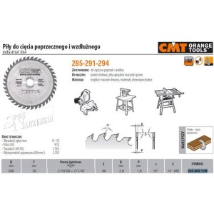 CMT TARCZA TNĄCA WIDIOWA DO DREWNA MATERIAŁÓW DREWNOPOCHODNYCH HM 260X30 MM 60Z