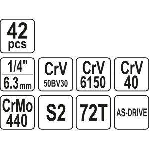 YATO ZESTAW KLUCZY NASADOWYCH Z GRZECHOTKĄ 1/4" 42EL.