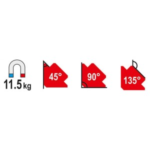 YATO KĄTOWNIK SPAWALNICZY MAGNETYCZNY 3 KĄTY: 45°, 90°, 135° 82X120X13MM