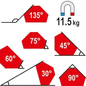 YATO KĄTOWNIK SPAWALNICZY MAGNETYCZNY 6 KĄTÓW: 30°, 45°, 60°, 75°, 90°, 135° 64X95X14MM