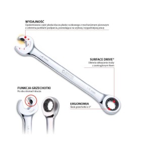 SATA KLUCZ PŁASKO-OCZKOWY Z PODWÓJNĄ GRZECHOTKĄ 15MM