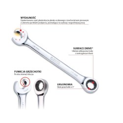 SATA KLUCZ PŁASKO-OCZKOWY Z PODWÓJNĄ GRZECHOTKĄ 17MM