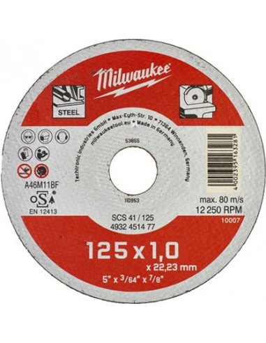Milwaukee Tarcza Tnąca Contrctor Do Stali Blachy 125/1.0 mm