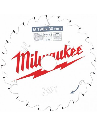 Milwaukee Tarcza Tnąca Do Drewna Pilarki 190x30x1,6 mm 24Z