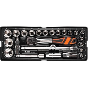 Richmann Zestaw kluczy nasadowych z grzechotką 1/2 cala 8-32 mm 25 elementów nasadki bity wkład do wózka narzędziowego