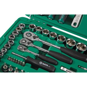 Sata Zestaw Kluczy Nasadowych z Grzechotką 1/4" 3/8" 1/2" 124 el. 09014SJ