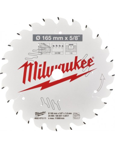 Milwaukee Tarcza Tnąca Do Drewna Pilarki Piła 165 mm x 5/8" 24Z