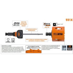 CMT Otwornica 60mm Bi-Metal Plus Xtreme Fast 551-060X