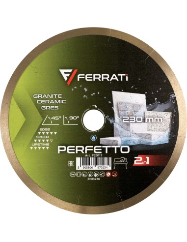 FERRATI PERFETTO Tarcza Diamentowa Tnąca Do Płytek Gresu Kamienia 230 x 25,4 mm