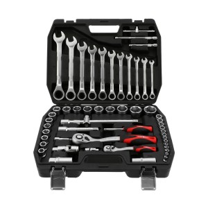 AIRPRESS Zestaw kluczy płasko-oczkowych i nasadowych + nasadki - 54 elementy