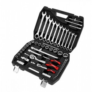 AIRPRESS Zestaw kluczy płasko-oczkowych i nasadowych + nasadki - 54 elementy