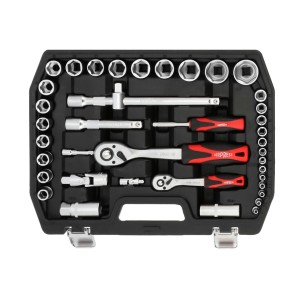 AIRPRESS Zestaw kluczy płasko-oczkowych i nasadowych + nasadki - 54 elementy