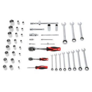 AIRPRESS Zestaw kluczy płasko-oczkowych i nasadowych + nasadki - 54 elementy