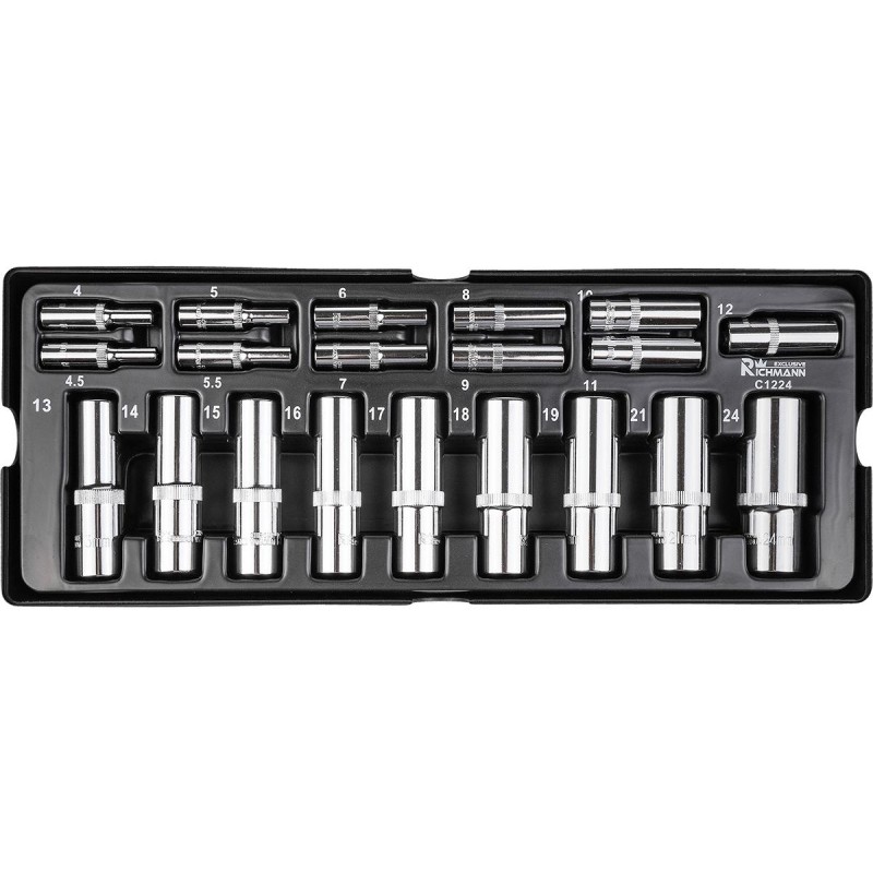 Richmann Zestaw nasadek długich 1/4" i 1/2", rozmiary 4-24 mm 20 elementów - wkład do wózka narzędziowego