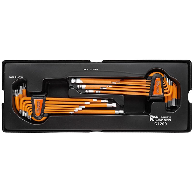 Richmann zestaw kluczy kątowych imbusy (heksagonalne) 1,5-10 mm oraz torx T10-T50 18 sztuk - wkład do wózka narzędziowego