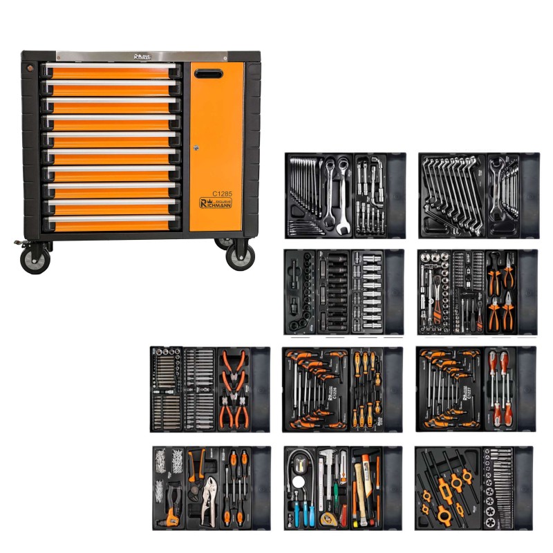 Richmann Profesjonalny Wózek Warsztatowy 10 Szuflad z Drzwiczkami i Zestawem Narzędzi 386 Elementów