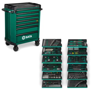 SATA Wózek narzędziowy PRO 7 szuflad, zielony ST95113G + 247 sztuk