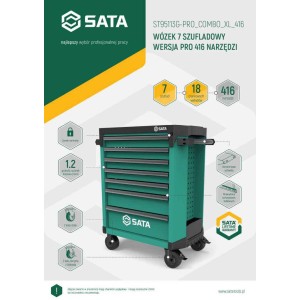 SATA Wózek Narzędziowy PRO ZIELONY 7 Szuflad ST95113G 416 Narzędzi