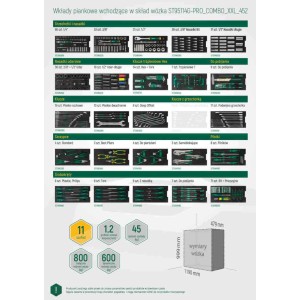 SATA Wózek Narzędziowy ST95114G PRO Zielony 11 Szuflad 452 Elementy