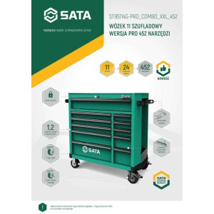 SATA Wózek Narzędziowy ST95114G PRO Zielony 11 Szuflad 452 Elementy