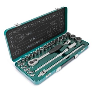 Sata Profesjonalny Zestaw Kluczy Nasadowych 1/2" 25 Częściowy 12-kątne Metalowa Kaseta